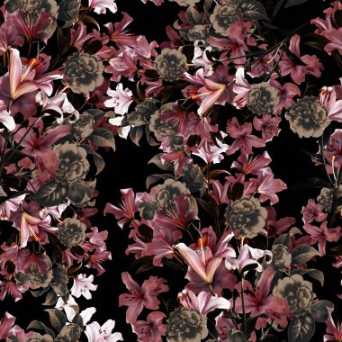 Seamless flowers pattern, watercolor painting, acrylic floral design.