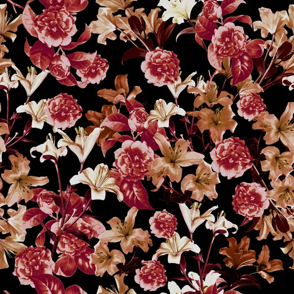 Seamless flowers pattern, watercolor painting, acrylic floral design.