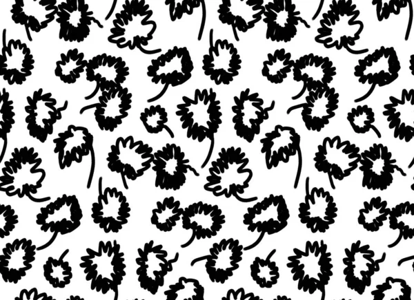 Seamless hand draw minimalist flowers pattern, black and white flowers.
