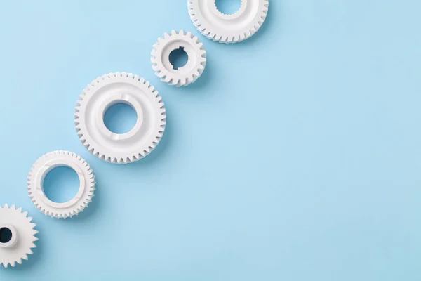 Rodas Engrenagens Brancas Plana Leigos Simbolizando Ideia Cooperação Trabalho Equipe Imagem De Stock