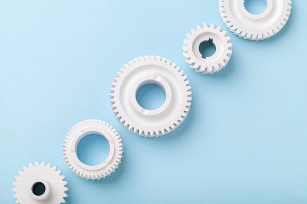 White Gears Wheels Flat Lay Symbolizing Idea Cooperation Teamwork Work Stock Picture