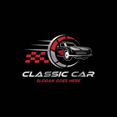 Klasik araba tamir kalkanı, otomotiv modifikasyon logosu şablonu rustik, antika, retro tarzı