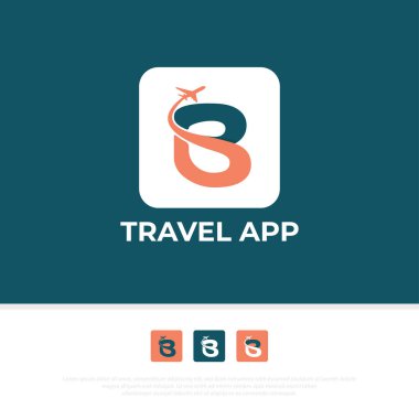 B Harfi Seyahat Ajansı logo uygulama tasarım vektörü, B harfi şekli ve uçak şablonu çizimi