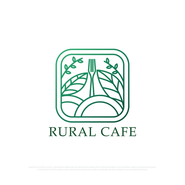 伝統的なオーガニックフードやドリンクラインアートを提供する農村コンセプトのレストラン ラインアートスタイルの伝統的なレストランのロゴデザインベクトルイラスト — ストックベクタ