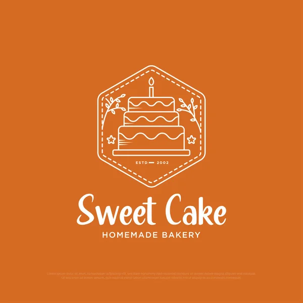 Sweet Cake Logo Design Vektor Umreißen Brot Torte Symbol Logo — Stockvektor