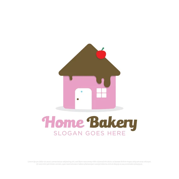 Startseite Bäckerei Café Logo Design Vektor Süße Kuchen Vektor Illustration — Stockvektor