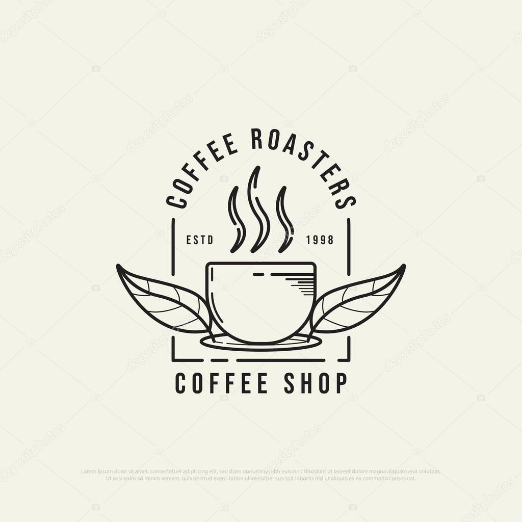 Vintage coffee roaster shop logo design vector, organic food and drink logo vector drawings with outline style