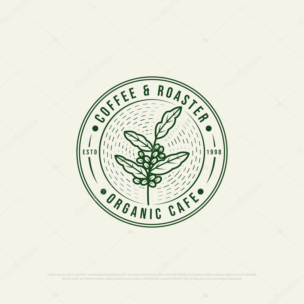 Nature Coffee Shop logo design badge vector, organic coffee shop vector illustration drawing with outline style