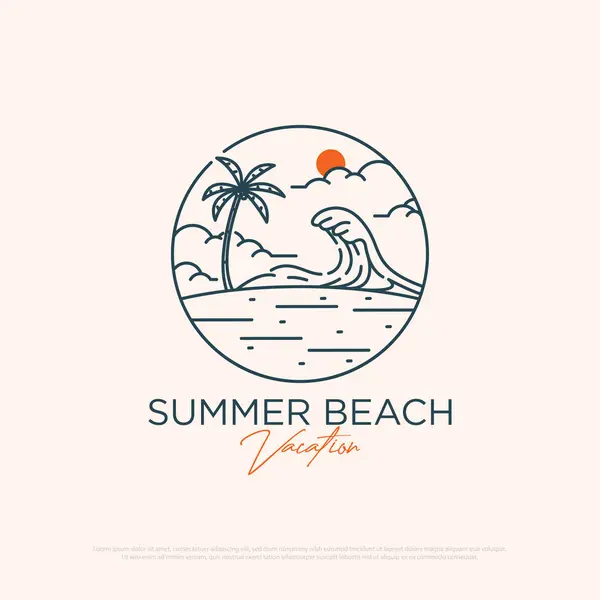 Summer Beach Adventure Logo Design Mit Linie Kunst Einfachen Vektor — Stockvektor