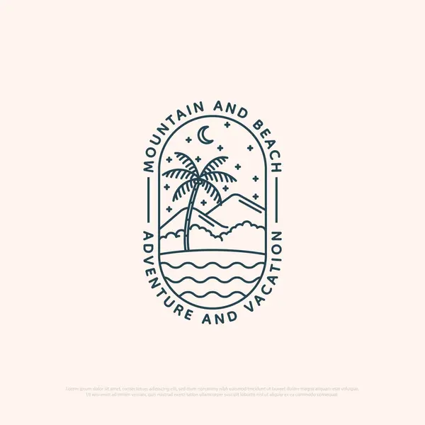 Berg Und Strand Urlaub Logo Design Mit Linie Kunst Einfachen — Stockvektor