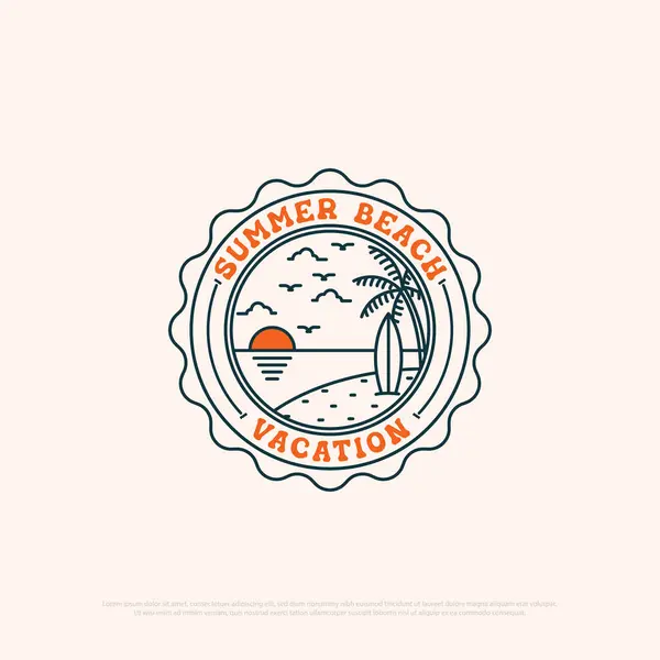 Sommerurlaub Logo Abzeichen Mit Linie Kunst Einfachen Vektor Minimalistische Illustration — Stockvektor