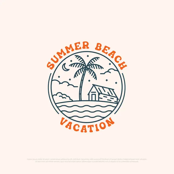 Summer Beach Paradise Logo Mit Linie Kunst Einfachen Vektor Minimalistische — Stockvektor