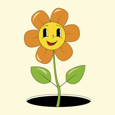 Çizgi film sevimli hareket eden çiçek. Vektör illüstrasyonu