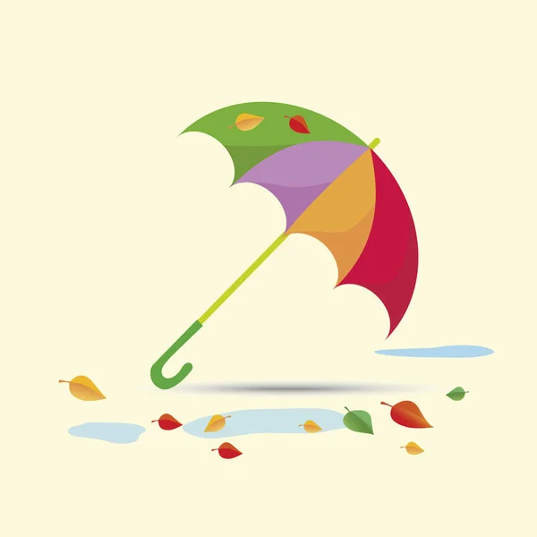 Ein Offener Regenschirm Zwischen Pfützen Und Laubbäumen — Stockvektor