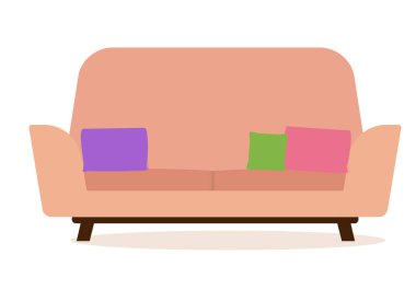 Yastıklı basit bir retro kanepe. Düz tasarım.