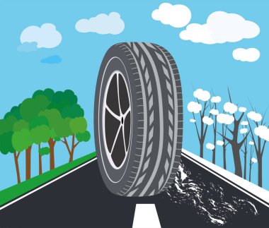 Vector all Season wheel tire icon with treads clipart