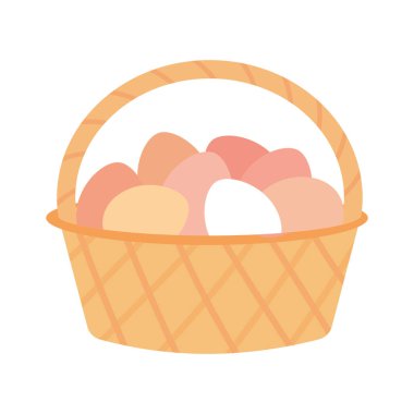 Paskalya yumurtası dolu bir Paskalya sepeti. Dekorasyon için grafik element tasarımı