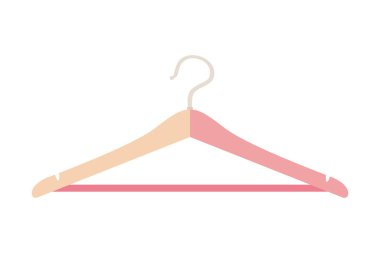 Güzel dizayn edilmiş, beyaz kancalı pembe ahşap bir askı, hepsi temiz, parlak beyaz bir arka planda.