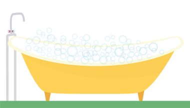 İçinde köpük köpükler olan küvet. Vektör illüstrasyonu.