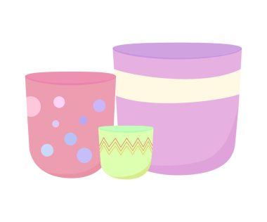 Bahar ve yaz renkli tencere koleksiyonu. Vektör illüstrasyonu