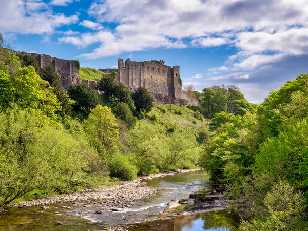 May 2022 Richmond North Yorkshire River Swale Richmond Castle Spring Stock Image