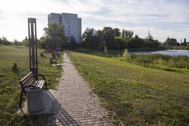 Kaniv, Ukraine - September 1, 2024: Lake in the Kaniv city park 