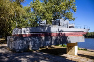 Kaniv, Ukraine - August 29, 2024: Armored boat monument in the city park clipart