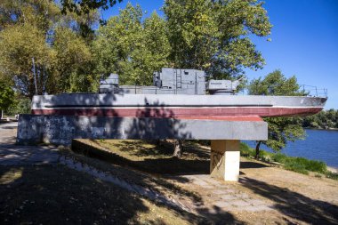 Kaniv, Ukraine - August 29, 2024: Armored boat monument in the city park clipart