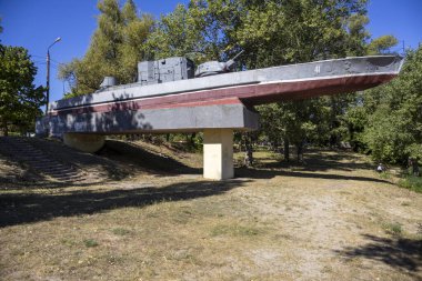 Kaniv, Ukraine - August 29, 2024: Armored boat monument in the city park