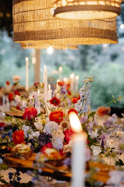Definição Mesa Casamento Com Flores Velas — Fotografia de Stock