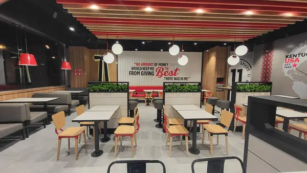 stock image Kyiv, Ukraine august 19, 2024: View inside the KFC restaurant.