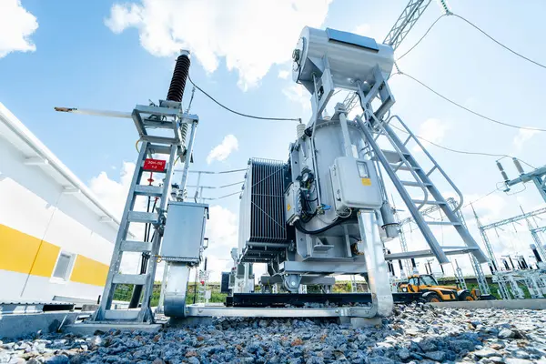 stock image Modern new power station. The equipment used to raise or lower voltage, high voltage power station. Electrical Transformer