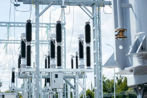 stock image Modern new power station. The equipment used to raise or lower voltage, high voltage power station. Electrical Transformer