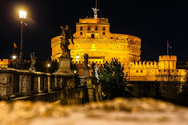 Castel Sant Angelo Noite Mausoléu Adriano Roma Itália Construído Roma — Fotografia de Stock