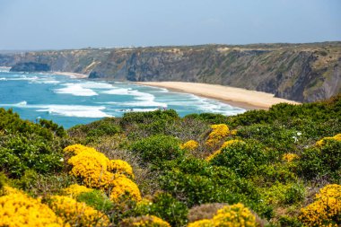 Beautiful view of the beach Praia do Medo da Fonte Santa on the western part of Algarve, Portugal