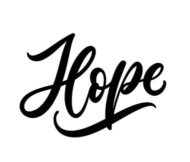 Umut, el yazısı. Beyaz arkaplanda izole edilmiş kaligrafik vektör el çizimi metin. El yazısı Hope.