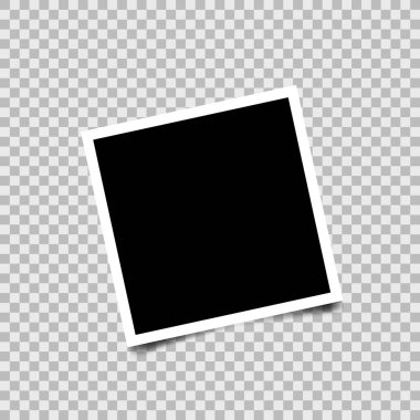 Saydam arkaplanda gölgesi olan boş bir fotoğraf çerçevesi. Gerçekçi vektör modeli. Retro fotoğraf çerçevesi