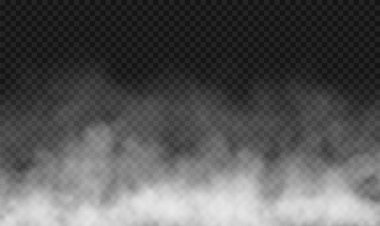 Şeffaf arka planda beyaz duman. Gerçekçi vektör şablonu sis