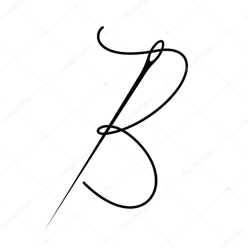 Logo composition of thread and needle forming letter B. The logo is ideal for the textile industry or clothing store