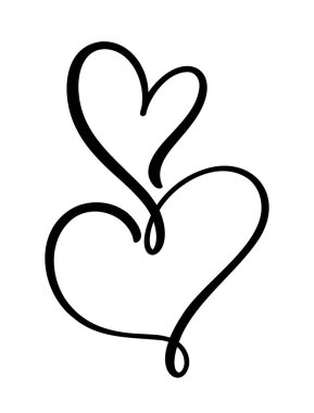 İki kalbin kaligrafik kompozisyonu. Tasarımınız için vektör kaligrafik ögesi. Romantik logo tasarımı