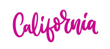 California, el yazısı harfleri beyaz arkaplanda tişört baskısı tasarımı için izole edilmiş.