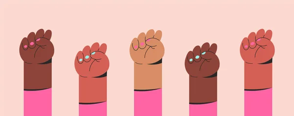 Élet Rózsaszínben Különböző Nemzetiségű Rózsaszín Manikűrös Női Öklöket Nők Erejének — Stock Vector
