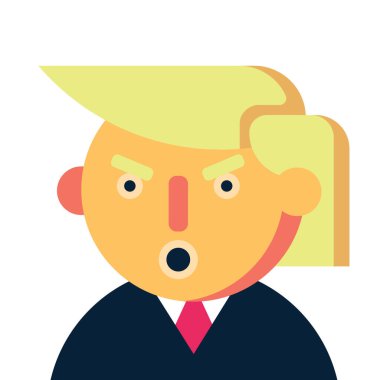  Donald Trump portresi. Çizgi film tarzında düz vektör çizimi beyaz arkaplanda izole edildi.