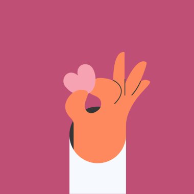 Yürekten bir el. Sevgililer Günü. Romantik kart. Düz vektör illüstrasyonu.