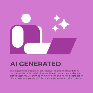 AI yıldız simgesi. Yapay Zeka Robotu dizüstü bilgisayarda çalışıyor. Makine öğrenimi. Bir resim ve metin işareti oluştur. Bilgisayar asistanı. Veri Bilimi. Düz vektör illüstrasyonu.