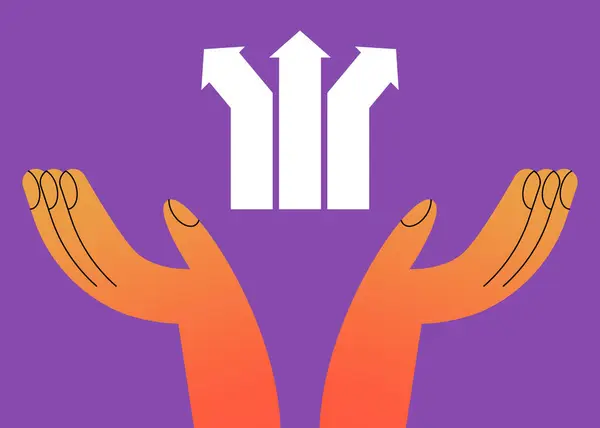 Kişisel tercihim. Konsept seçiyorum. Kariyerin başlangıcı. İş adamı doğru yolu düşünür. Yol seçimi ikilemi. Başarıya veya hedefe giden okun Düz Vektör çizimi.