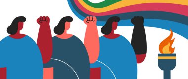 Sporcu Paralimpik Kızları farklı milletler tekerlekli sandalyede ve ateş için meşaleleri var. Spor Oyunları 2024. Düz vektör illüstrasyonu.