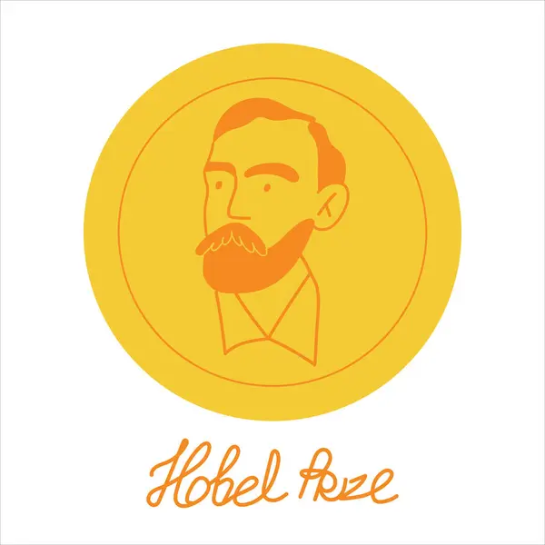 Nobel Ödülü Madalyası ve Alfred Nobel portresi. Bilimde fahri başarı. İzole edilmiş beyaz arkaplanda düz vektör çizimi.
