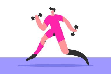 Spor salonundaki engelli sporcular. Çizgi film tarzında düz vektör illüstrasyonu.