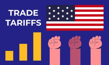 Ekonomik bir anlaşmazlık olarak AB gümrük vergileri ve gümrük vergileri ile ABD arasındaki ticaret savaşı. Düz vektör illüstrasyonu.